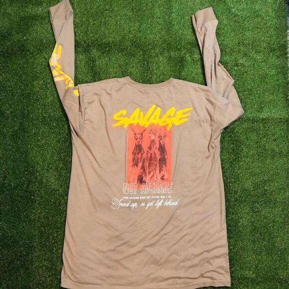 Distressed ‘Savage Not Average’ Tee with Long Sleeve Print - Picture 7 of 8